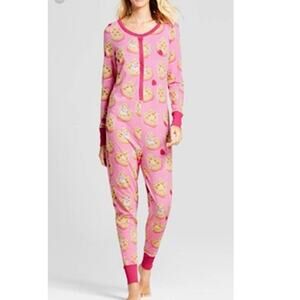 Munki Munki Night Night Pink Heart Waffle Onsie Pajamas M